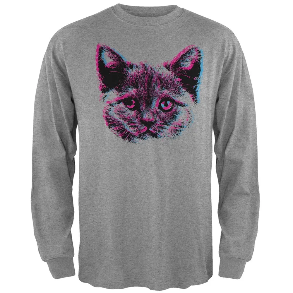 3D Cat Face Black Adult Long Sleeve T-Shirt