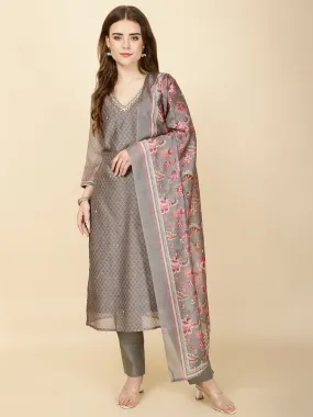 Abstract Print Chanderi Suit Set With Dupatta