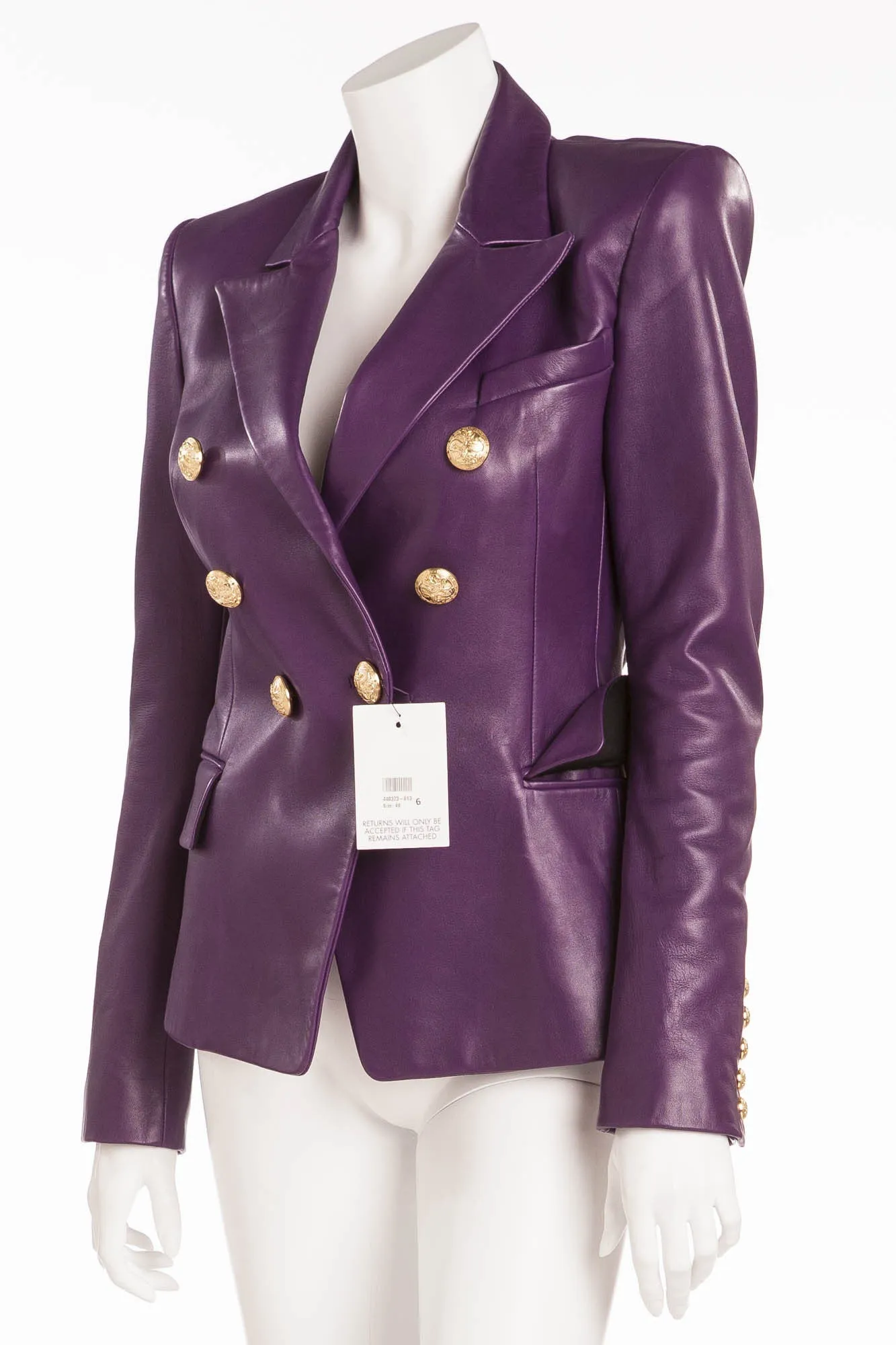 Balmain - Purple Leather Blazer Gold Buttons NWT - FR 40