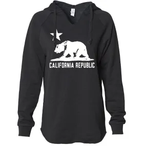 California Flag Oversize White Silhouette Women's Soft Hooded Pullover