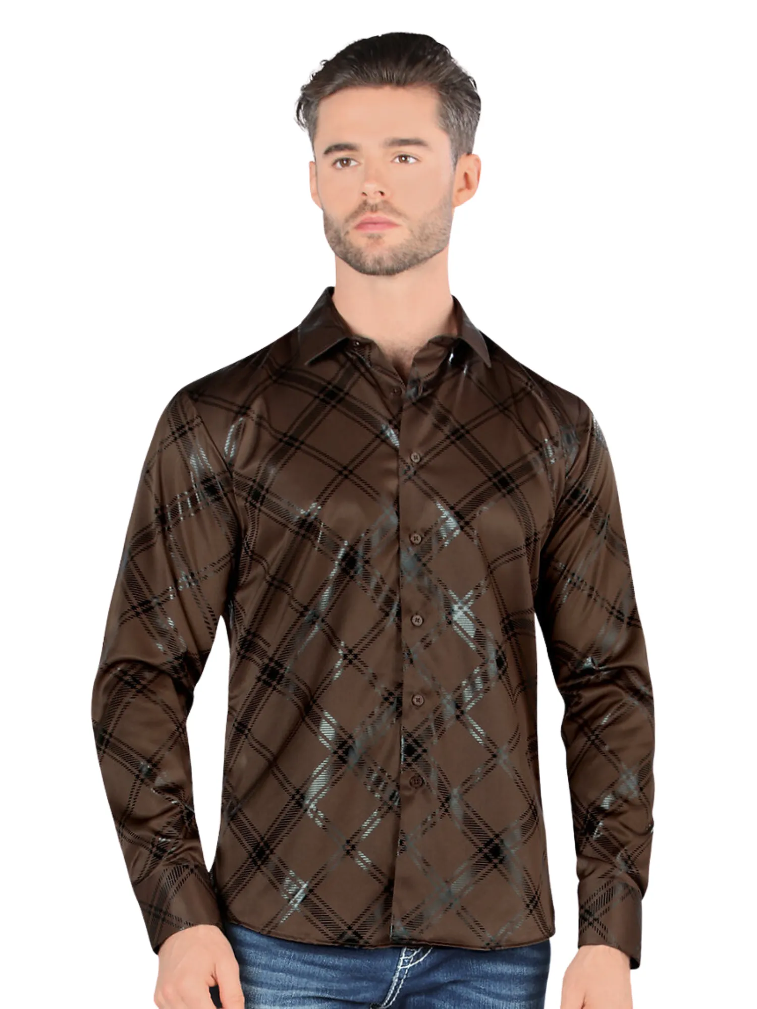 Camisa Casual Manga Larga Estampada Cuadros para Hombre 'Montero' - ID: 0811