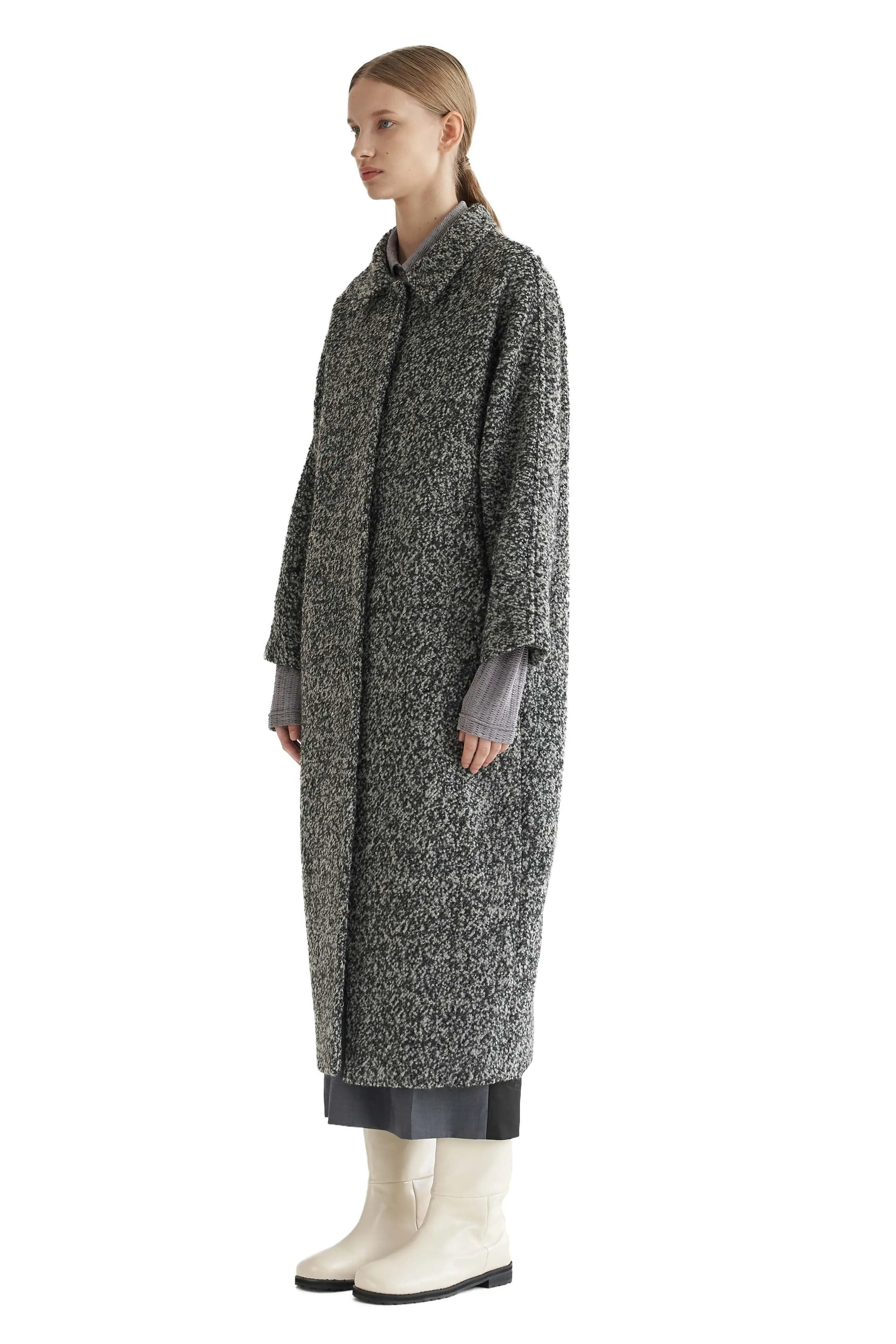 Charcoal Boucle Long Coat