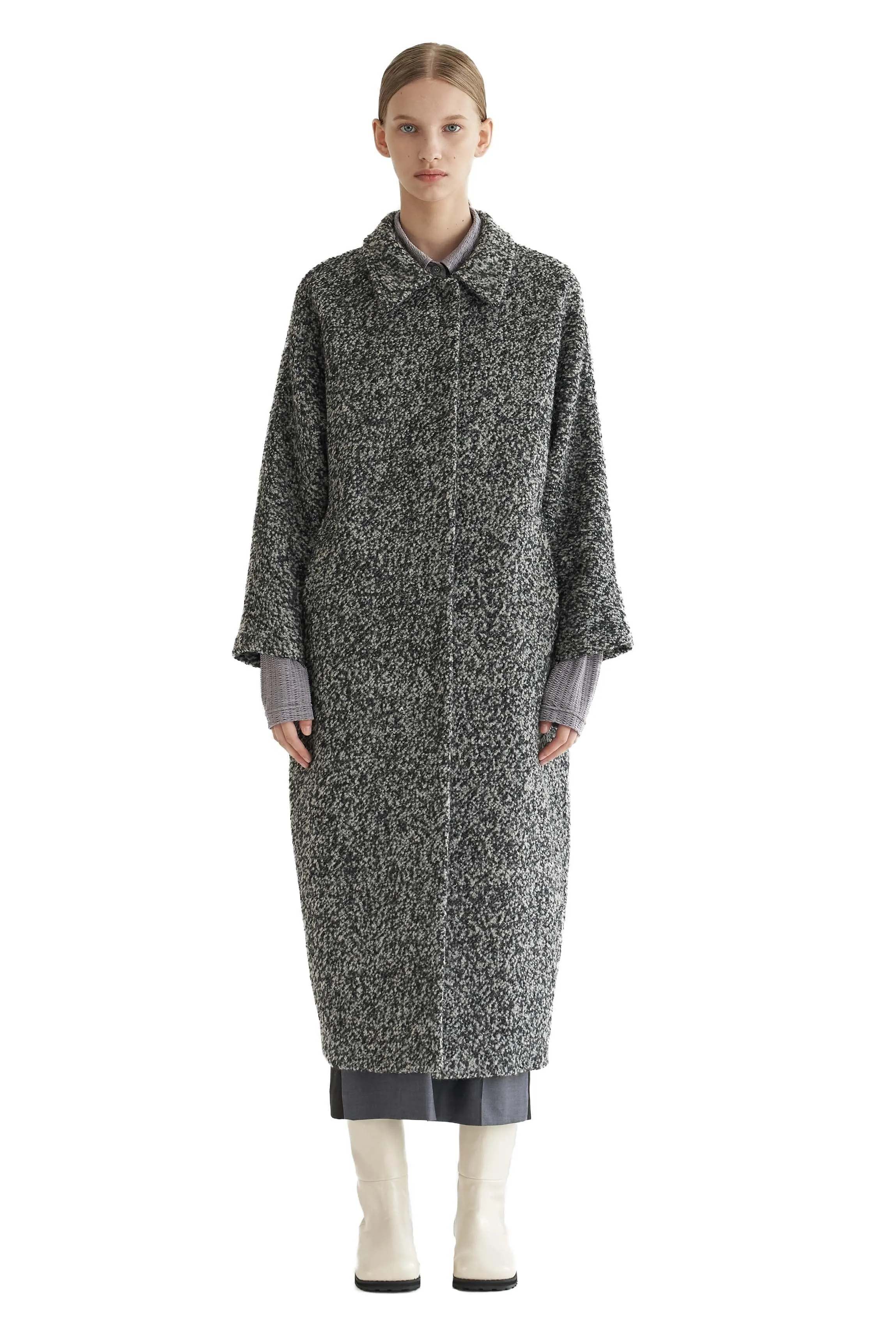 Charcoal Boucle Long Coat