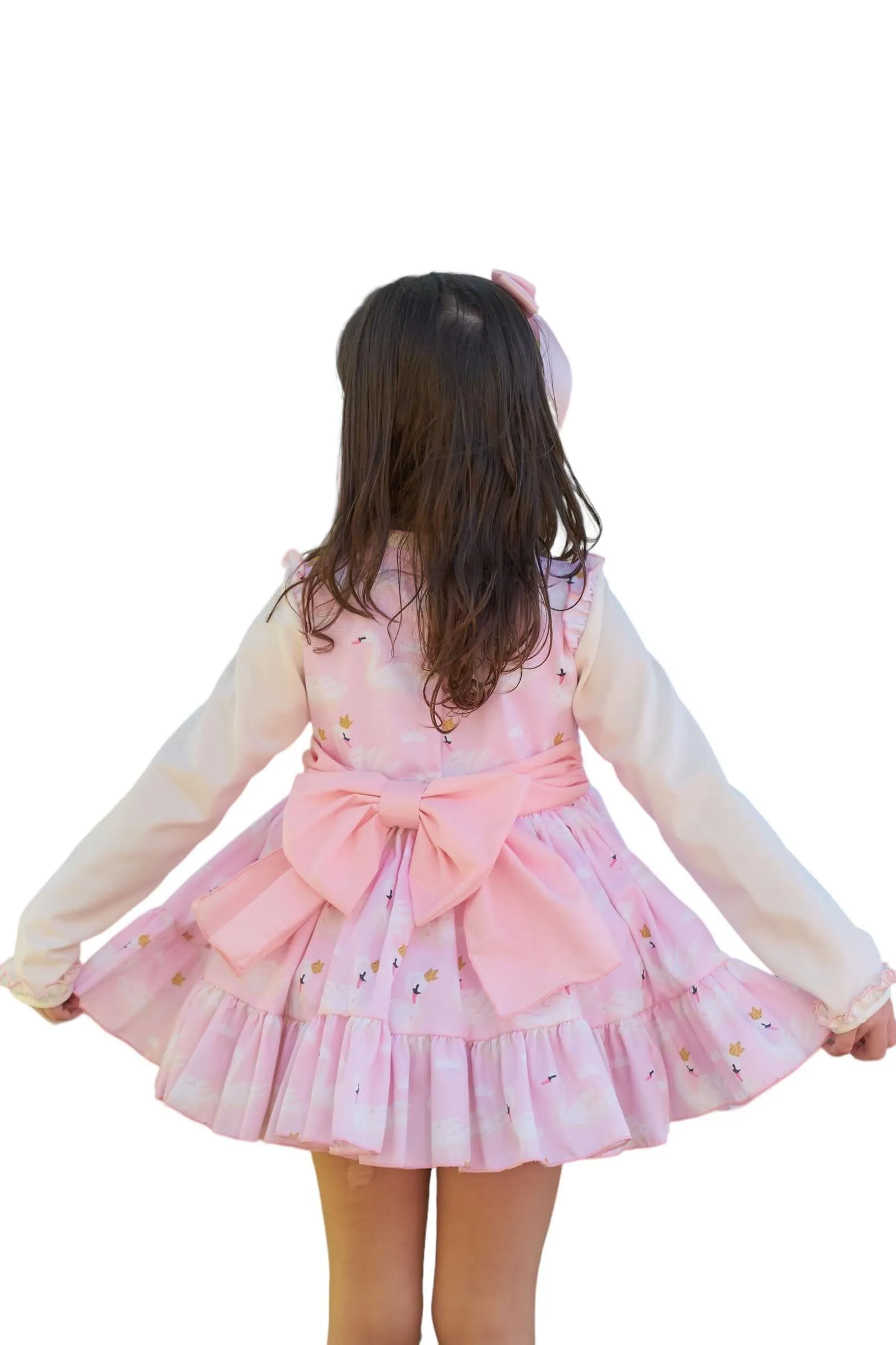 CLEARANCE SALE Belcoquet - Girls Pink & Cream Swan Print Dress