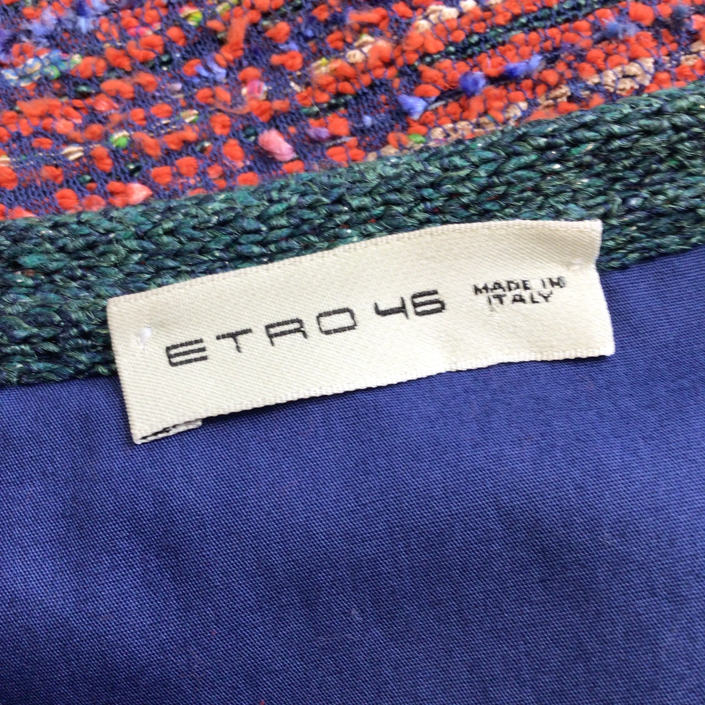 Etro Red / Blue Multi Fringed Tweed Jacket