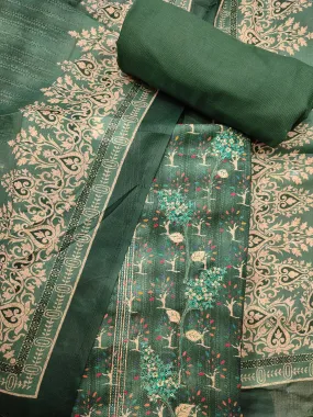 Green Pashmina Unstitched Suit With Thread Embroidery