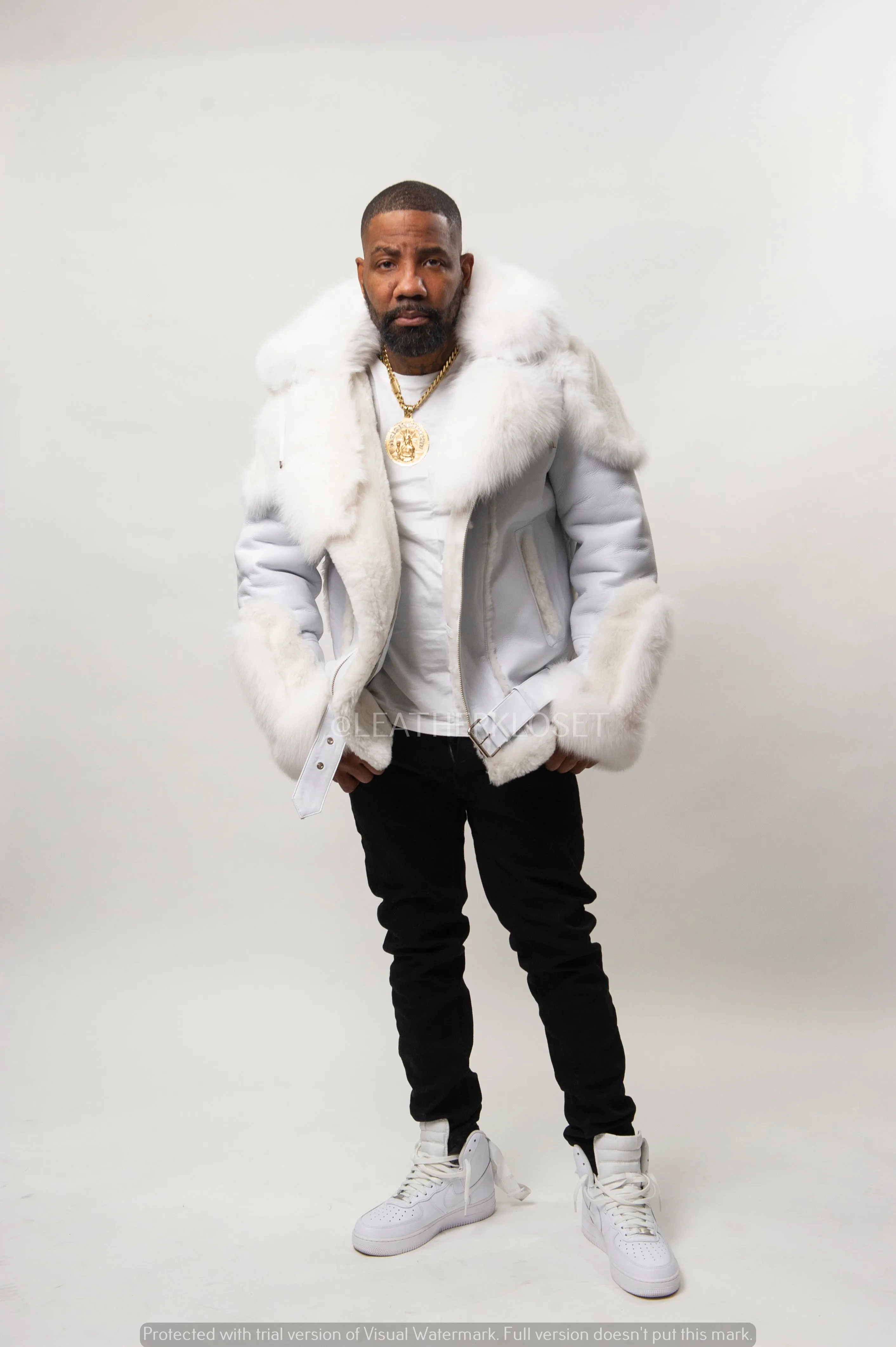 Men's Andre Shearling Biker With Fox [White/White]