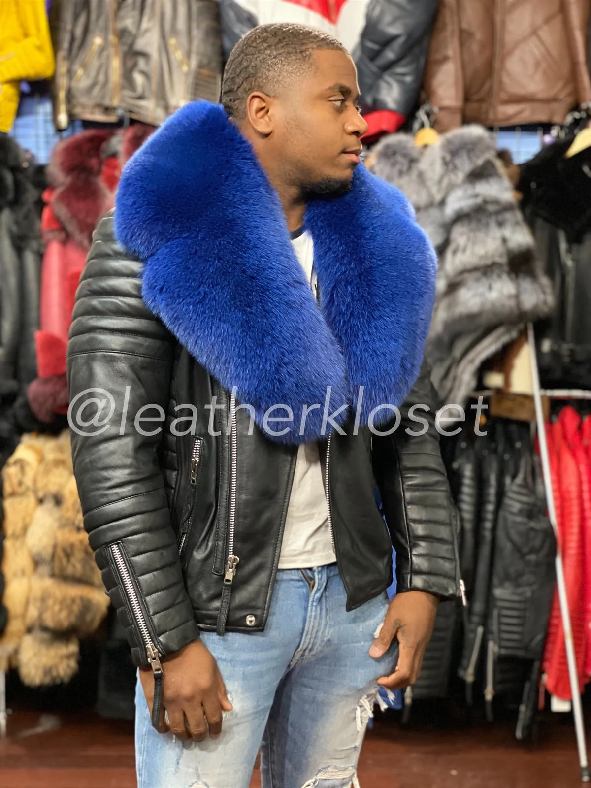 Men's Jay Biker Black With Full Fox Fur Collar