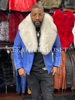 Men's Jay Biker Royal Blue With Full Fox Fur Collar