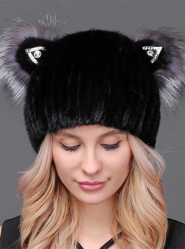 Mink beanie with cat ears