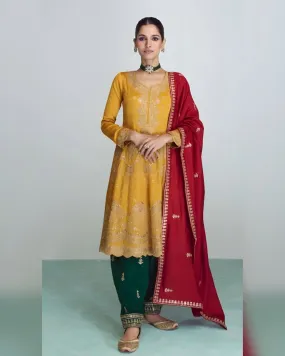 Premium Silk Gold Embroidered Salwar Suits Yellow