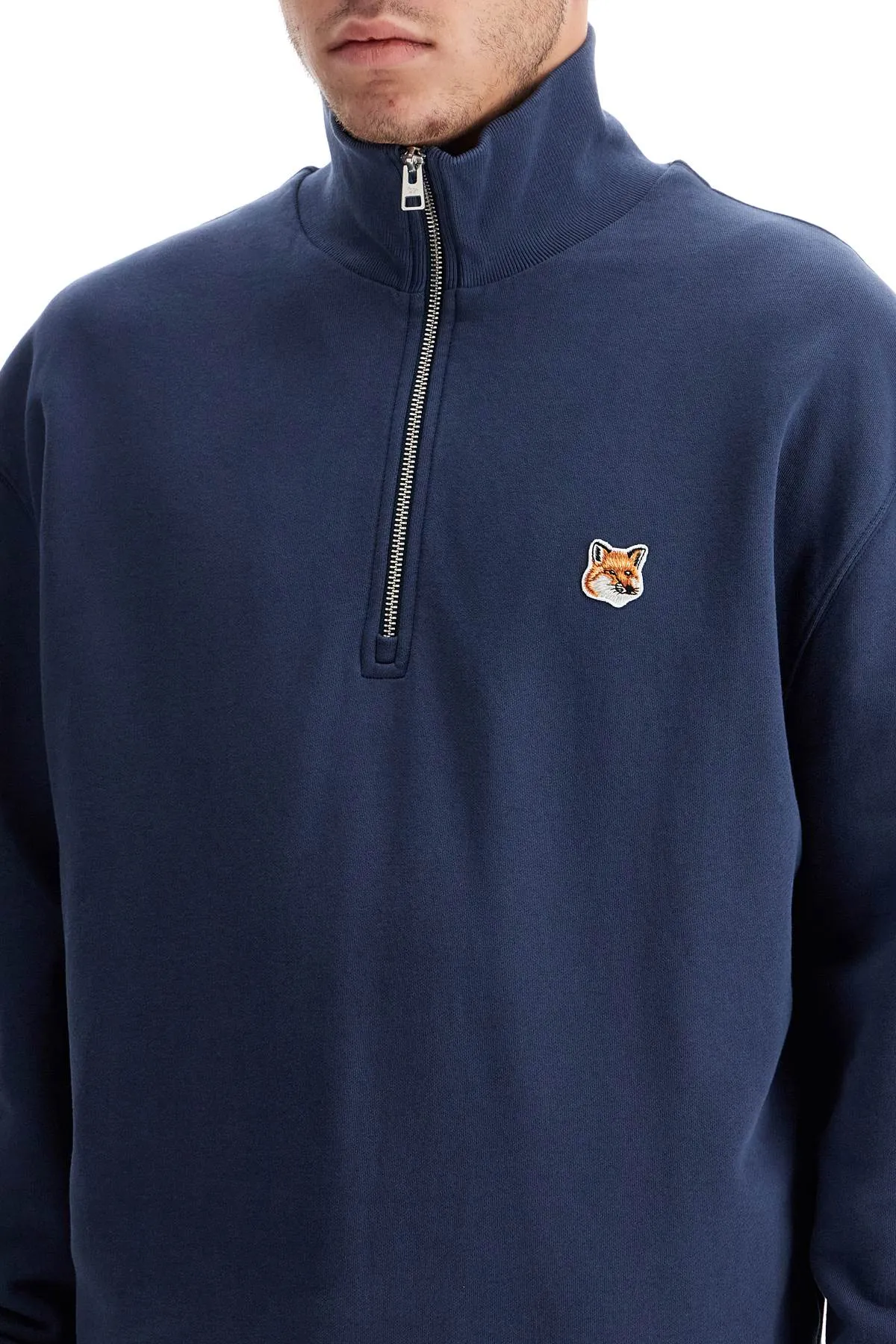 "half-zip sweatshirt with fox head MM00314KM0001 INK BLUE