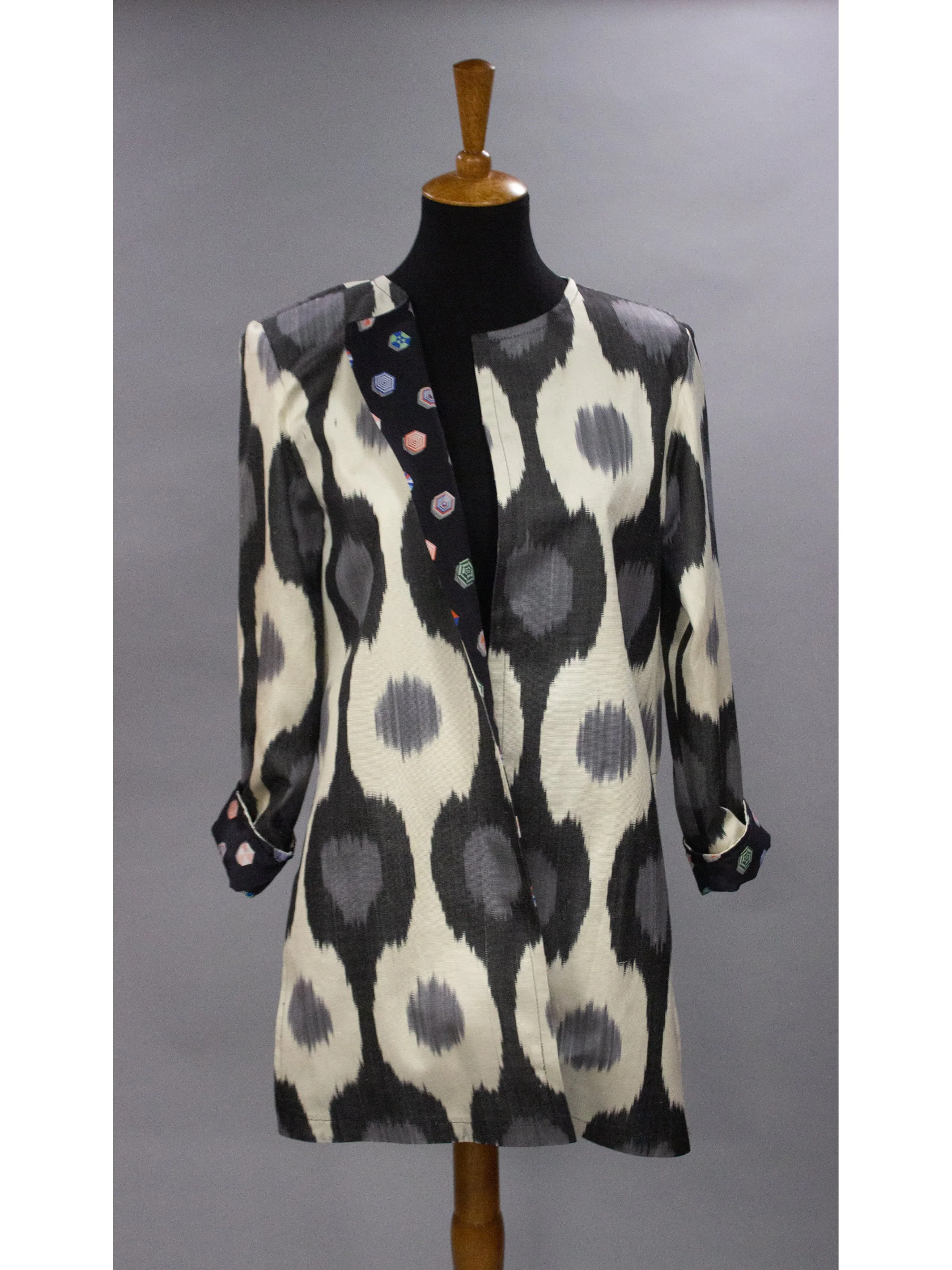 *Reversible Ikat Coat in Black and Deep Grey