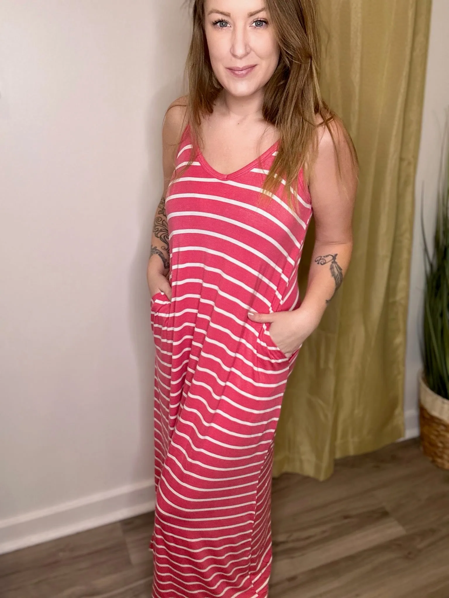 Rose Striped Cami Pocketed Dress