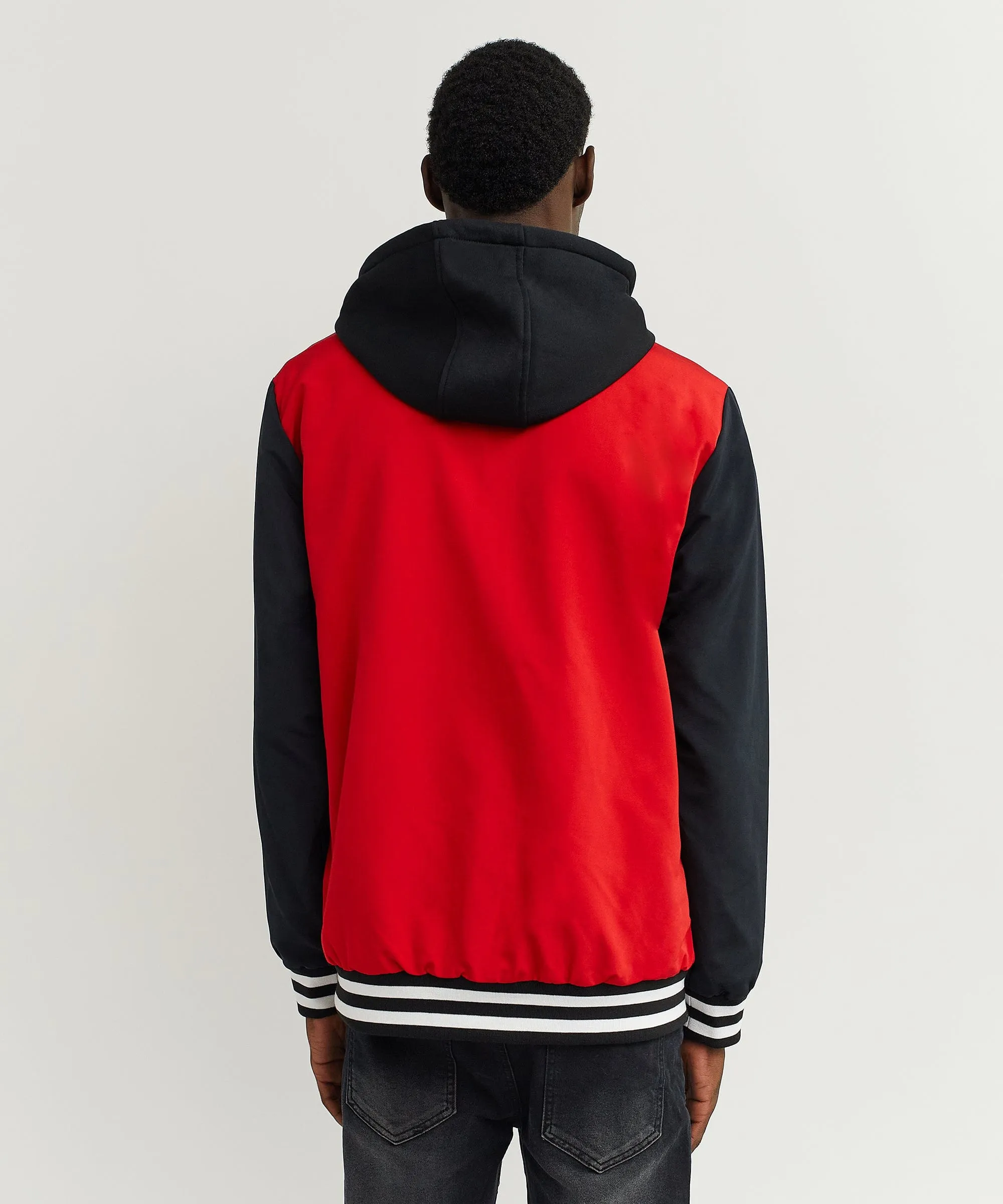 Tigers Varsity Hooded Jacket With Chenille And Embroidered Patches - Red