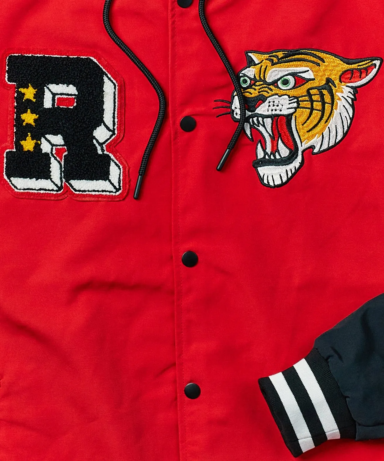 Tigers Varsity Hooded Jacket With Chenille And Embroidered Patches - Red