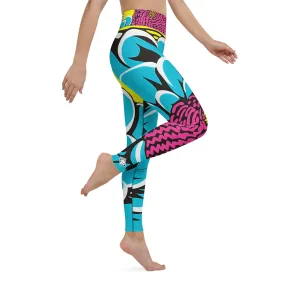 Women's Pop Art Yoga Pants - Roy Lichtenstein Inspired Dahalia Print 002