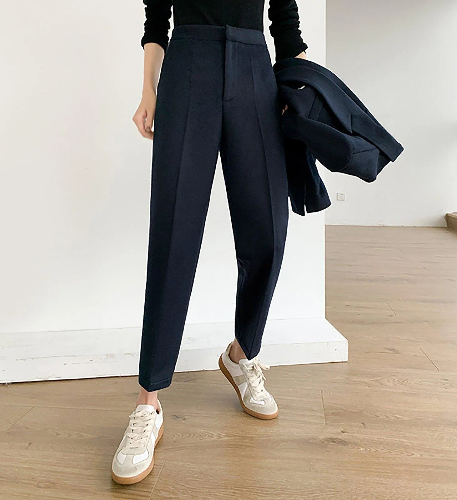 Wool Blend Double Breasted Blazer & Cropped Pants Set